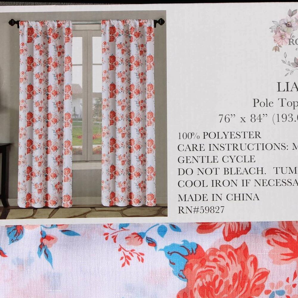 La Rosa Collection Vibrant Floral Curtain Panels 84" Pole Top - Picture 2 of 11
